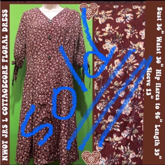 Dresses & Skirts - NWOT JRS L BOHO FLORAL SPRING SUMMER DRESS COTTAGECORE COUNTRYCORE CLARET